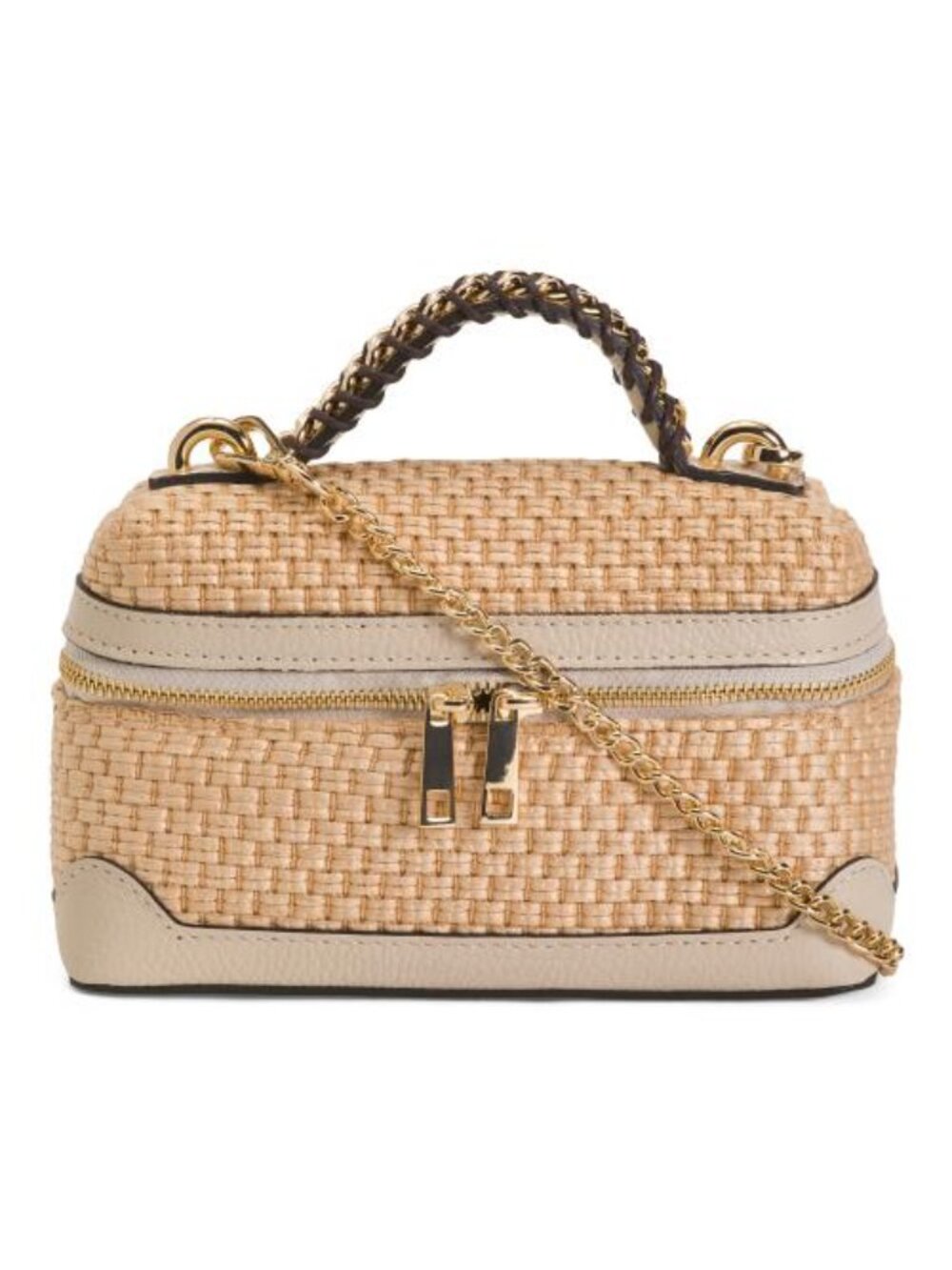 CHEVAL Made In Italy Straw Small Vanity Handbag With Gold Chain Handle Strap